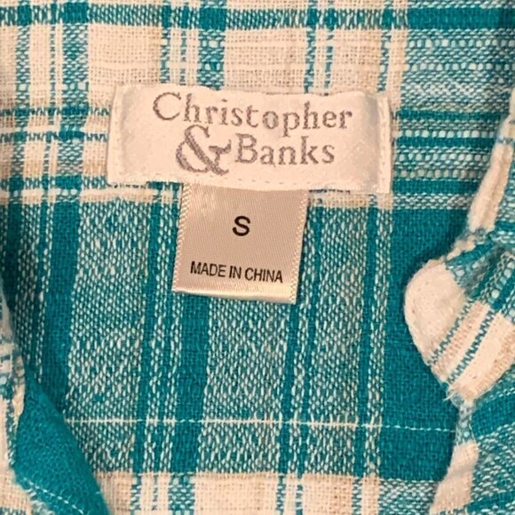 Christopher & Banks Linen Blend Plaid Short Sleeve Button Up Top Sz S #44F - Picture 6 of 8